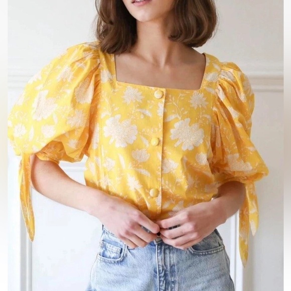 Mille Tops - Mille Resort & Travel Evelyn Top Yellow Zinnia XS 100% Cotton Button Front